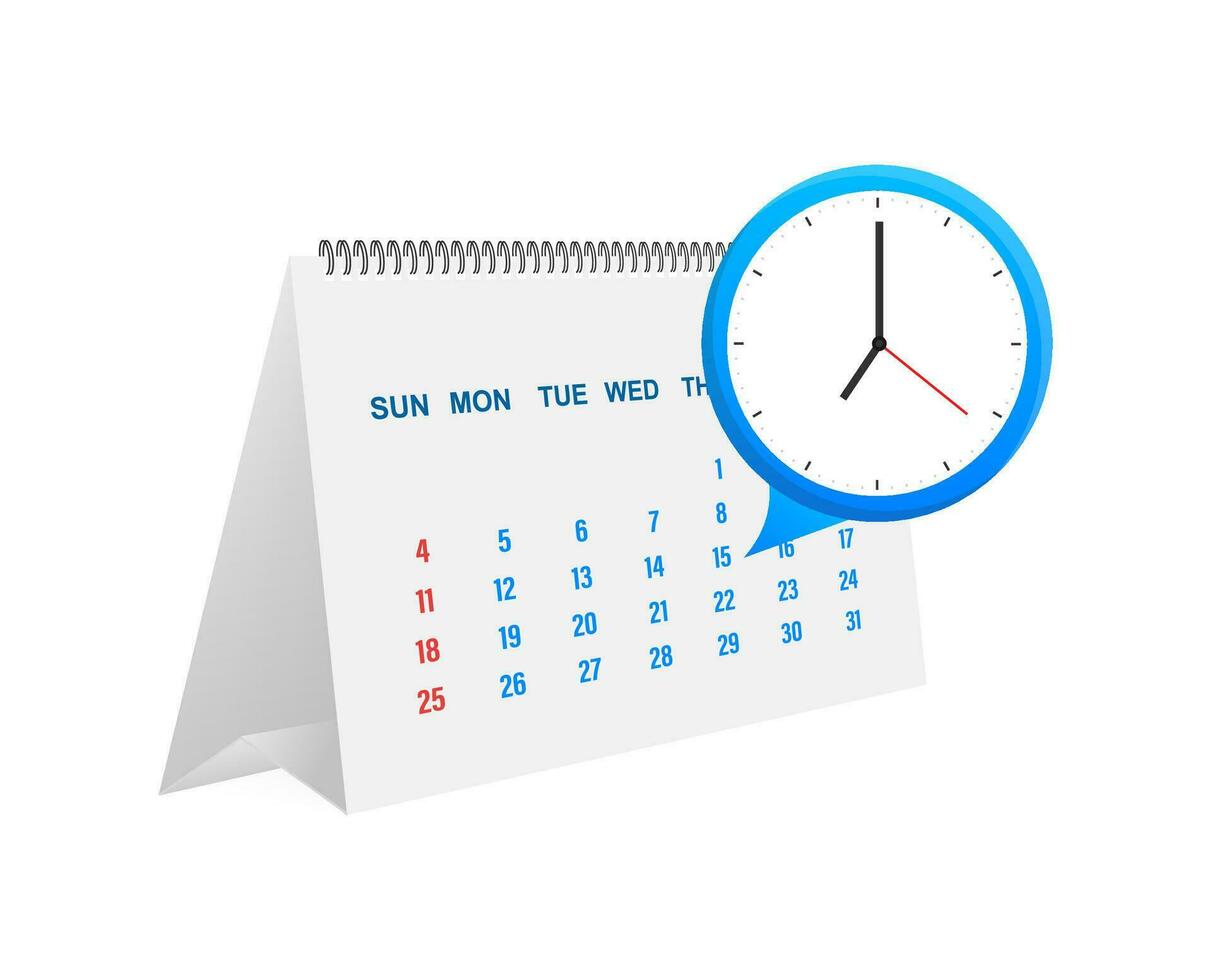 Calendar and clock icon. Wall calendar. Important, schedule, appointment date. Vector stock illustration.