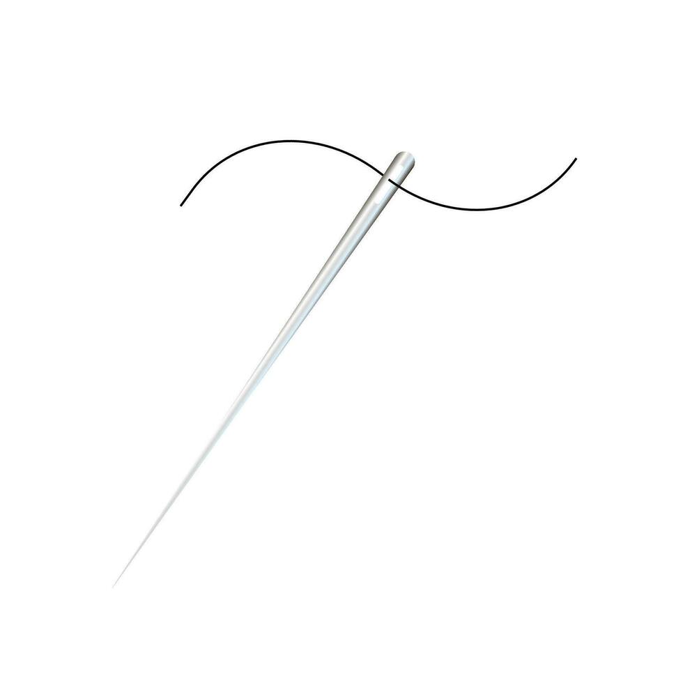 The thread in the needle vector. Silhouette of a thread in a needle hole. Vector illustration.