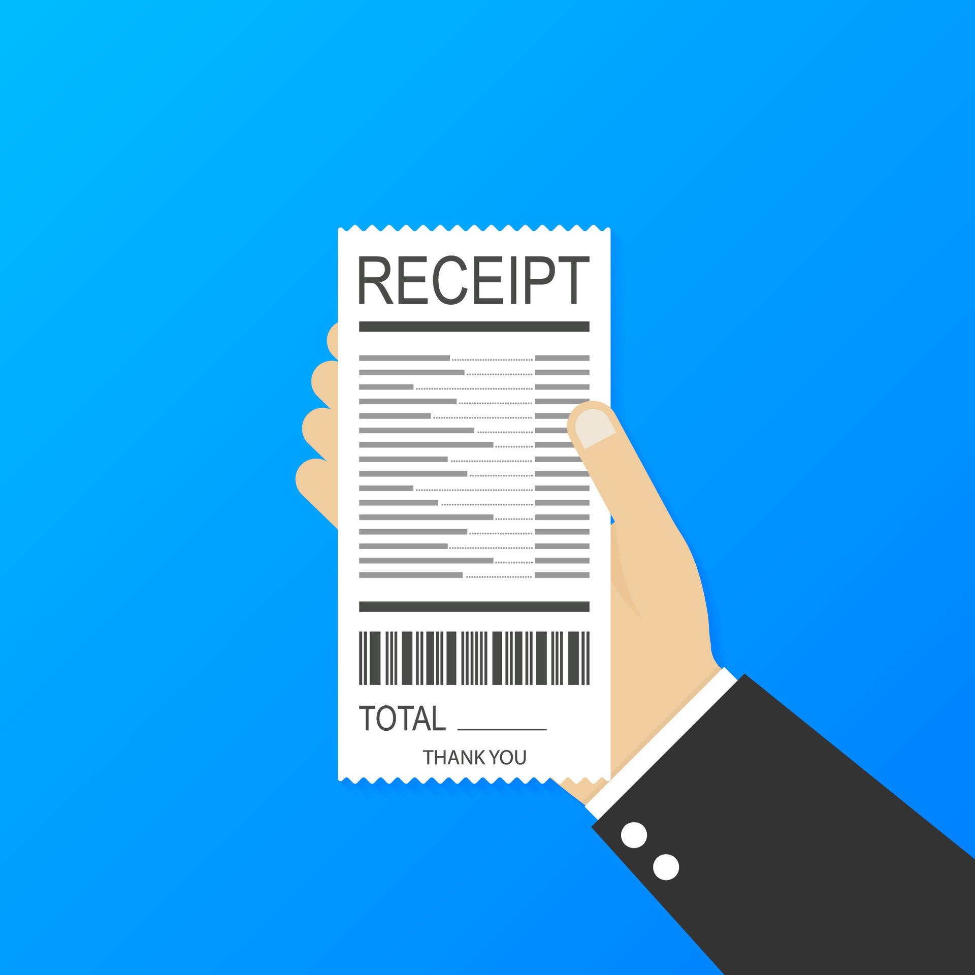 Receipt icon in a flat style isolated on a colored background. Invoice