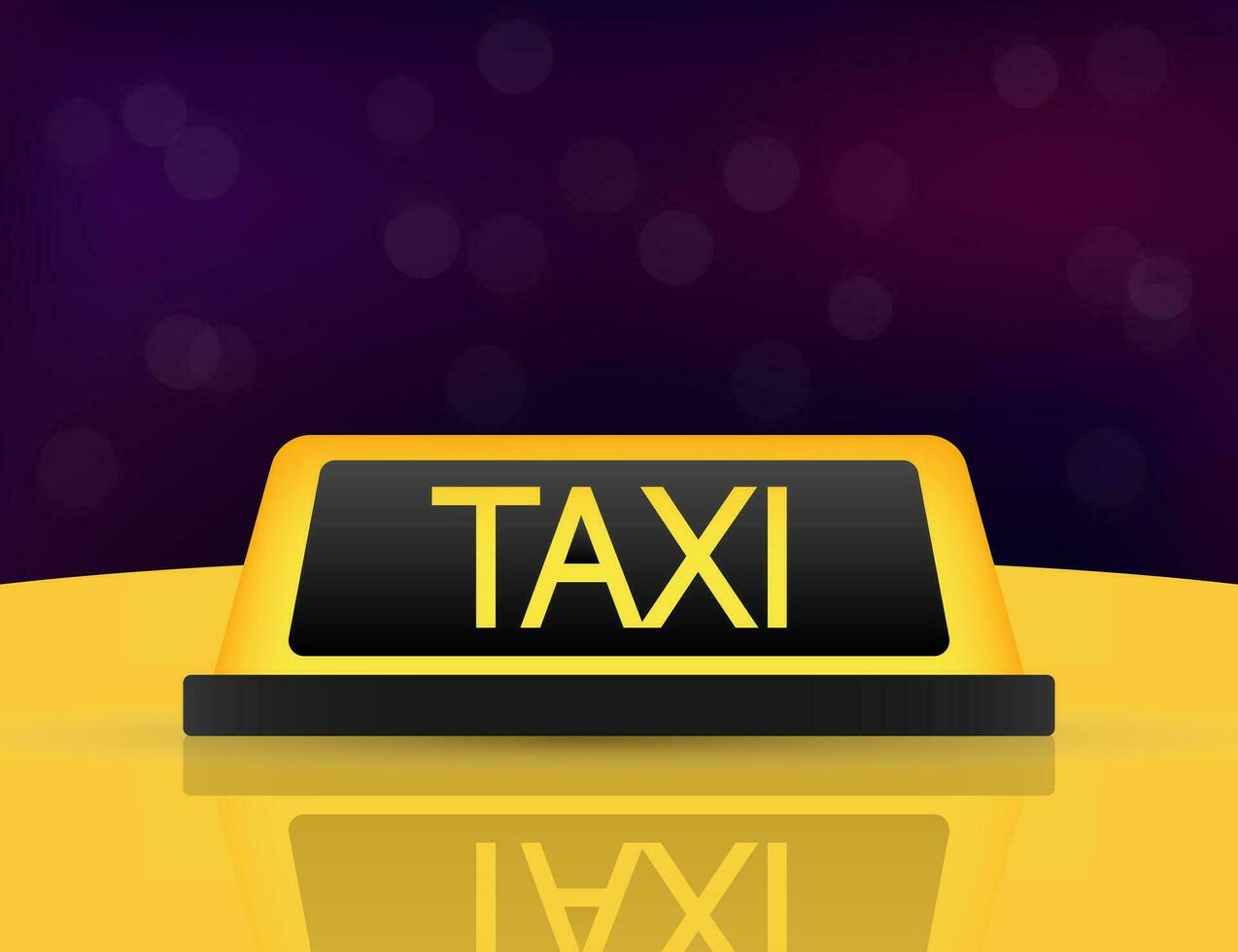 Yellow taxi car roof sign at night. Vector stock illustration