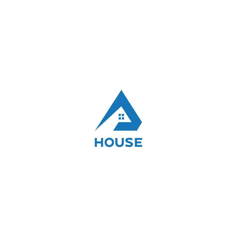 House roofing logo design. Roof logo template. Home building vector symbol. House logo for roofing installation, replacement, repair, maintenance. Blue logo for real estate and construction company.