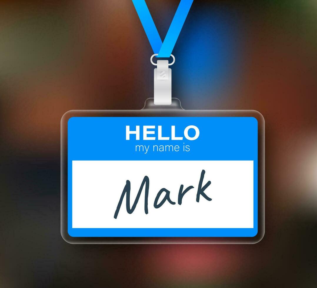 Blue Hello my name is label sticker on white background. Vector stock illustration.