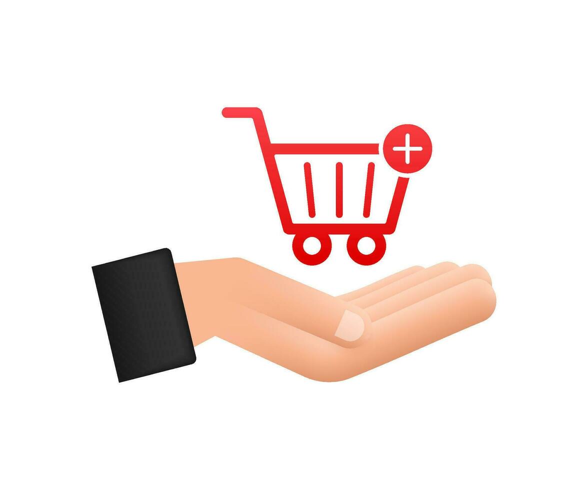 Add to cart icon with hands. Shopping Cart icon. Vector illustration