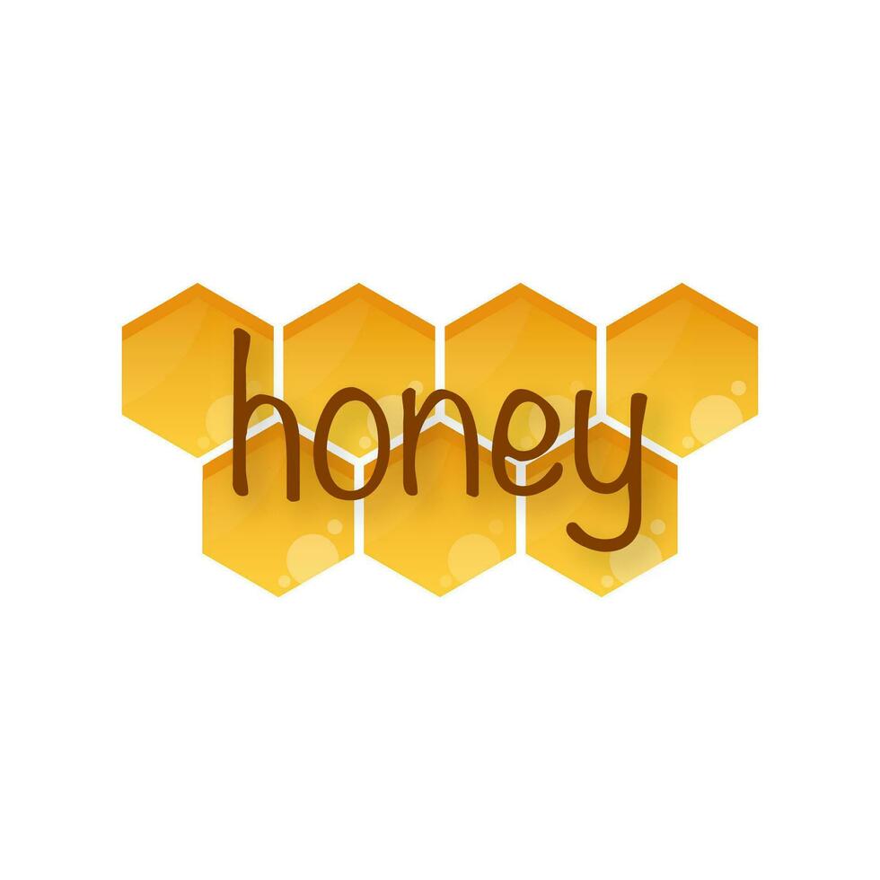 Honey word with honeycomb. Vector stock illustration.