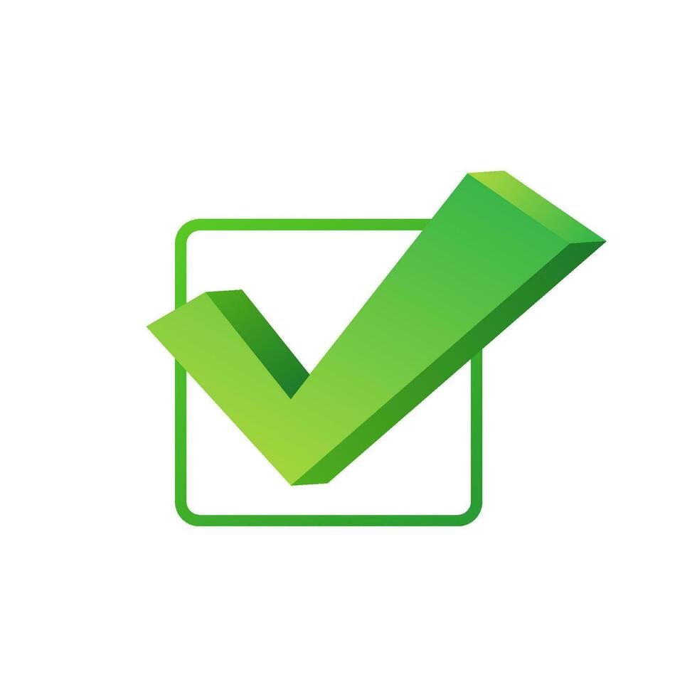 Checkmark. Green approved sticker on white background. Vector stock illustration