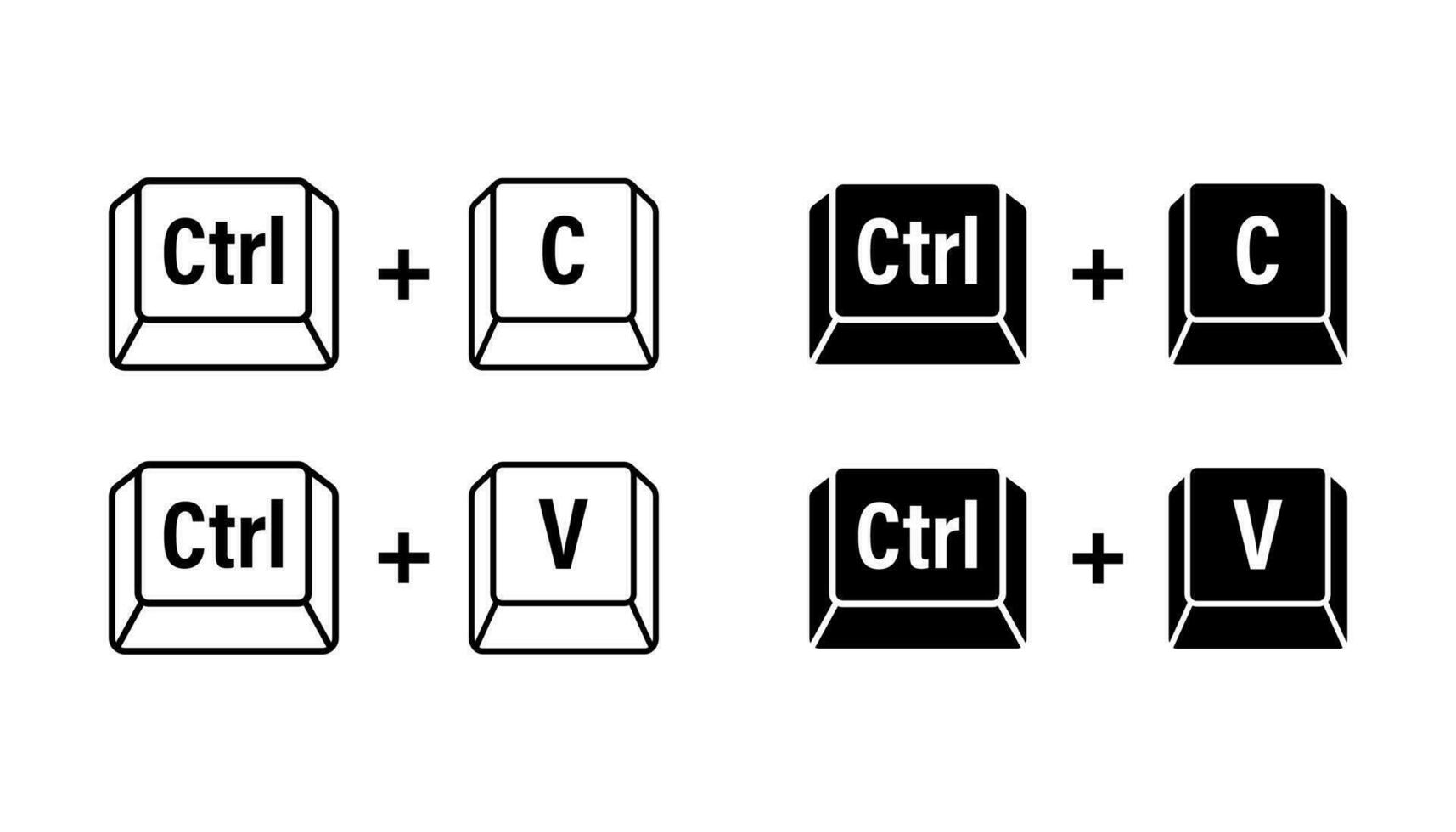 Ctrl C and Ctrl V computer keyboard buttons. Desktop interface. Web icon. Vector stock illustration