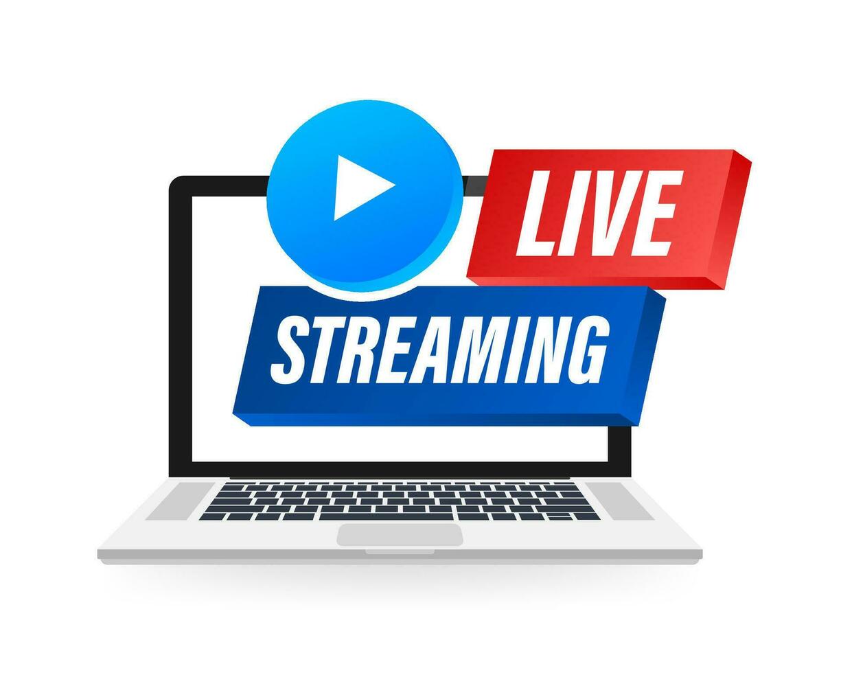 Live Streaming label on laptop screen. Can be used for business concept. Vector stock illustration