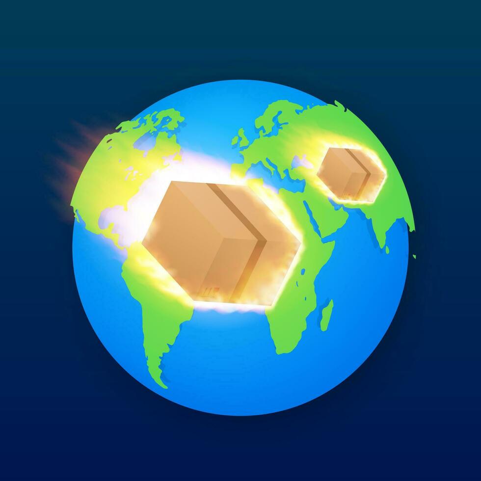 Vector concept. Modern cartoon illustration with flight delivery on blue background