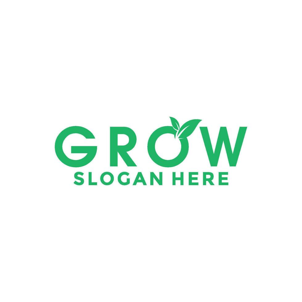 Grow logo design lettering vector template, letter O with leaf logo vector