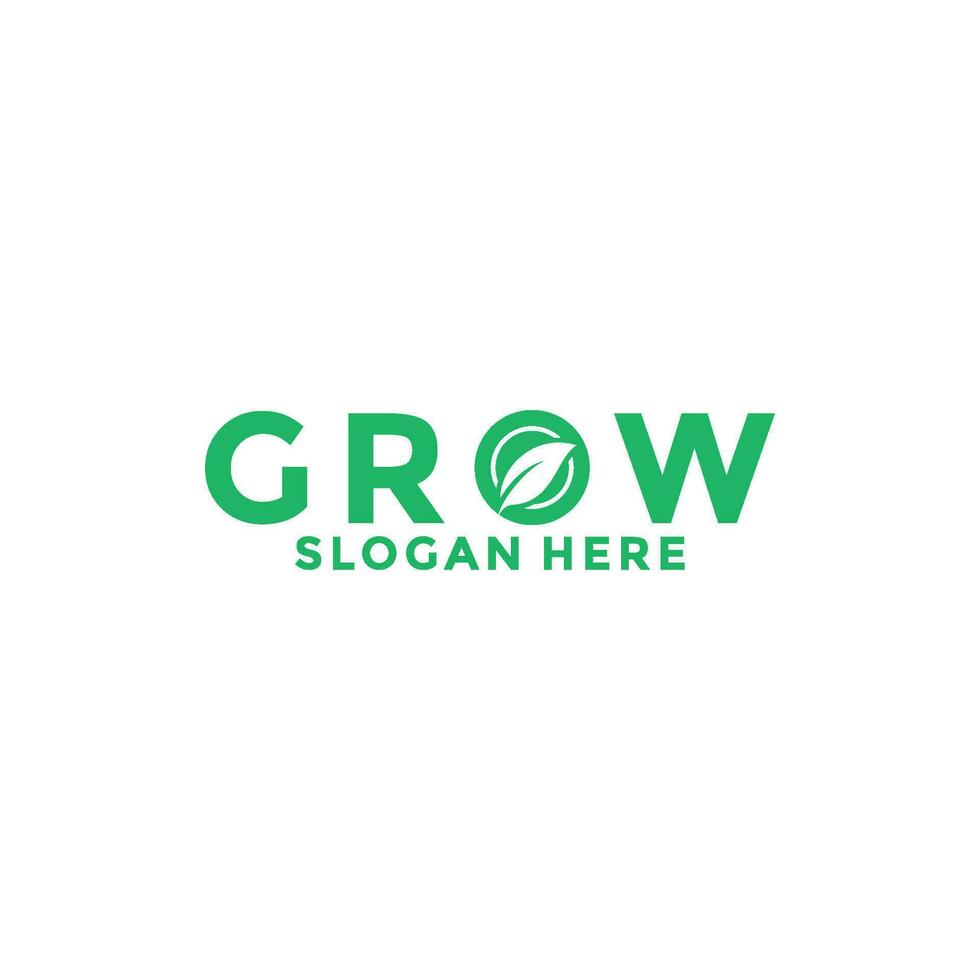 Grow logo design lettering vector template, letter O with leaf logo vector