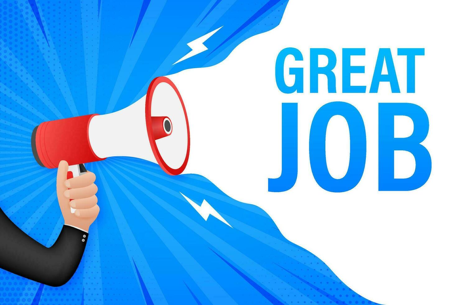 Hand Holding Megaphone with Great job. Megaphone banner. Web design vector