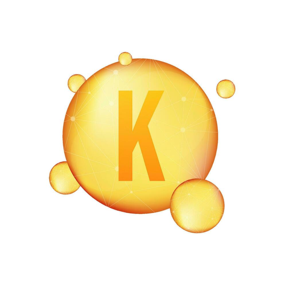 Vitamin k gold shining icon. Ascorbic acid. Vector illustration.