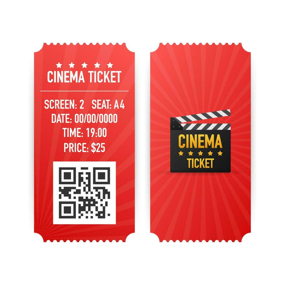 cine Entradas aislado en blanco antecedentes. realista frente vista. película bandera. cine película Entradas colocar. vector ilustración.