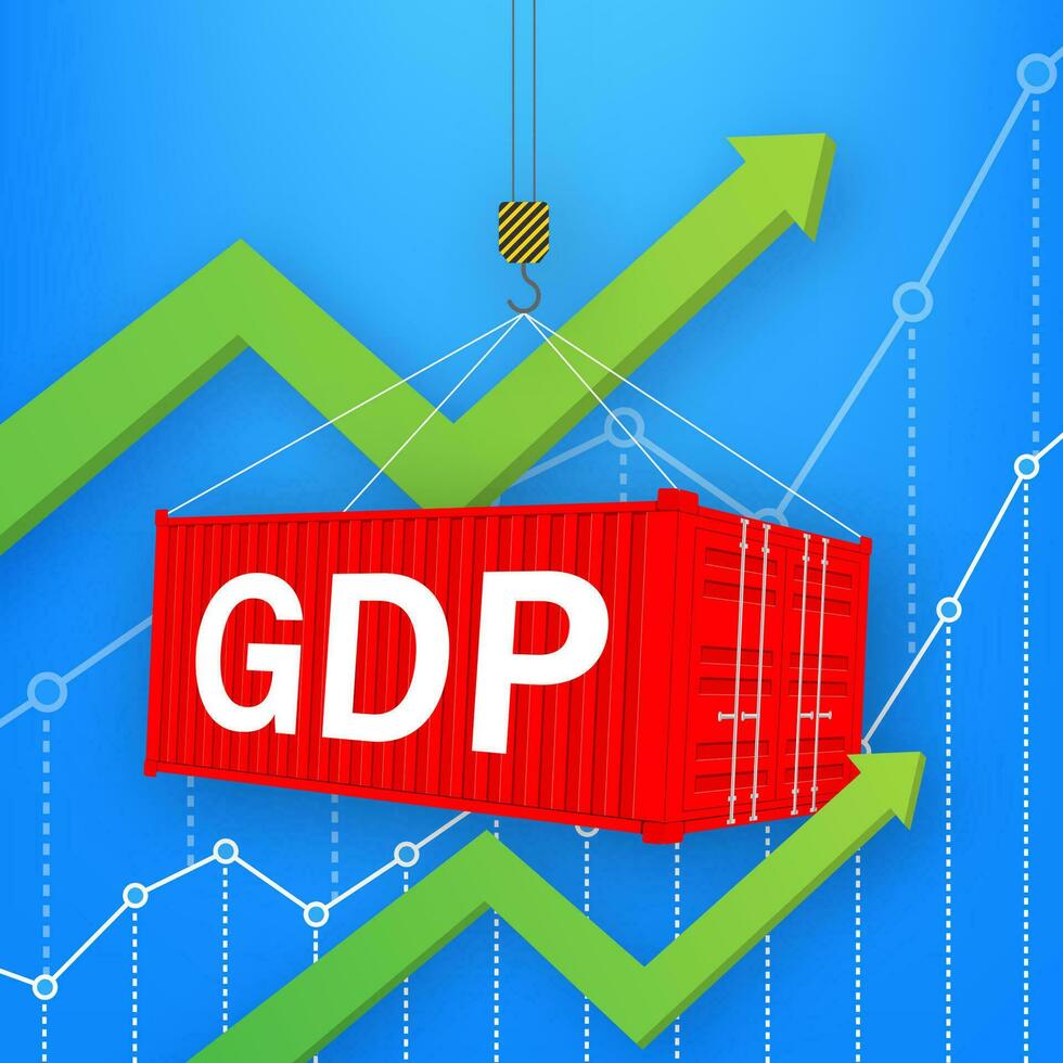 Growth GDP. Gross domestic product. Government budget. Increment in annual financial budget. Vector stock illustration