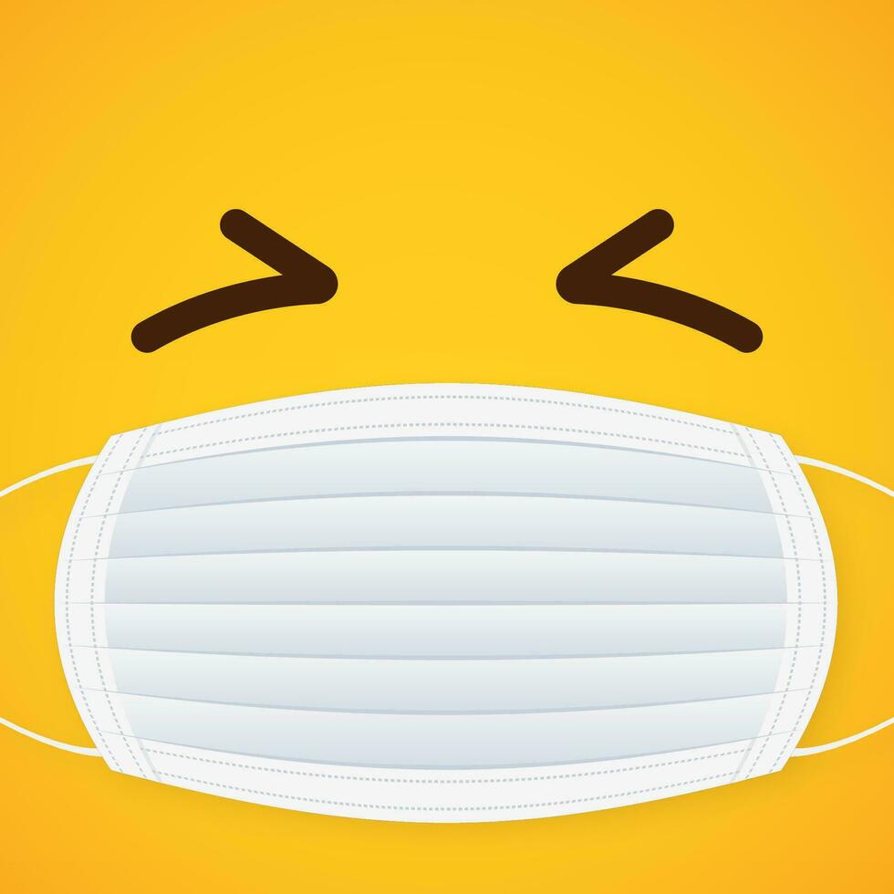 Emotion mask in cartoon style. Surgical mask. Coronavirus quarantine. Smile face. Vector stock illustration