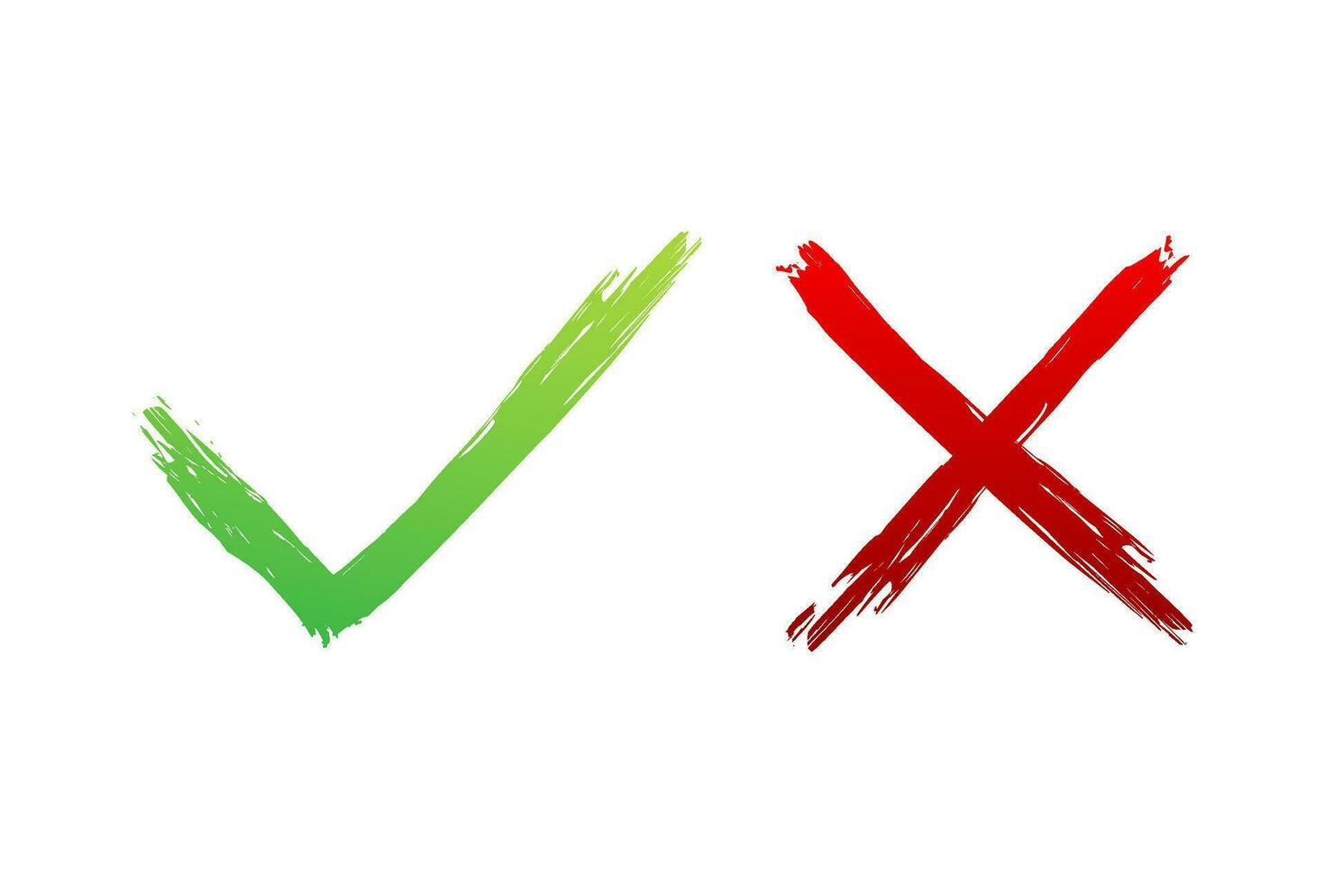 Tick and cross signs. Green checkmark OK and red X icon. Symbols YES and NO button for vote. Vector stock illustration