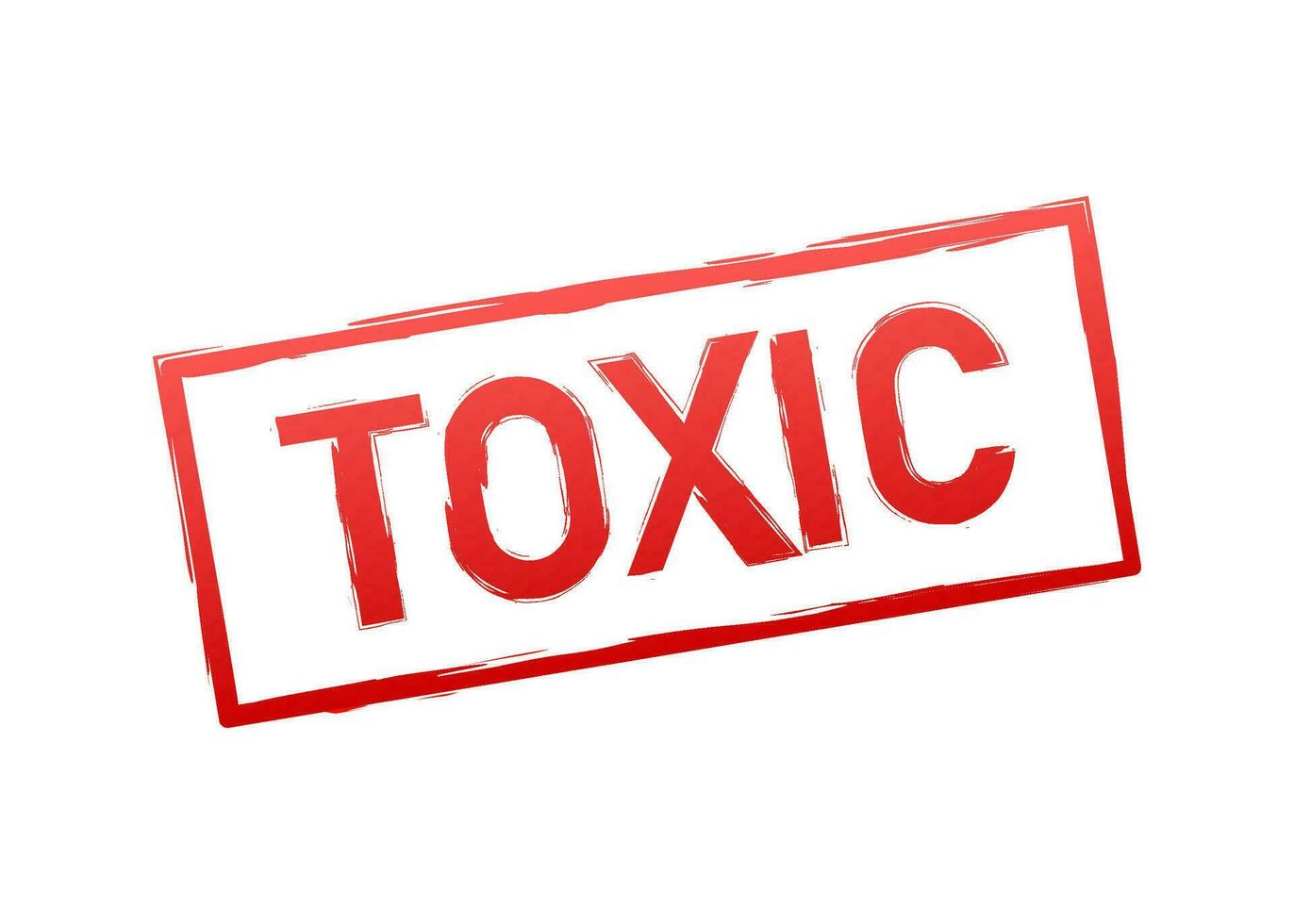 Red stamp toxic llustration on dark backdrop. Logo, label. Isolated vector illustration. Exclamation mark