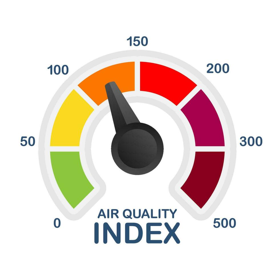 Air quality index. Educational scheme with excessive quantities of substances or gases in environment. Vector stock illustration