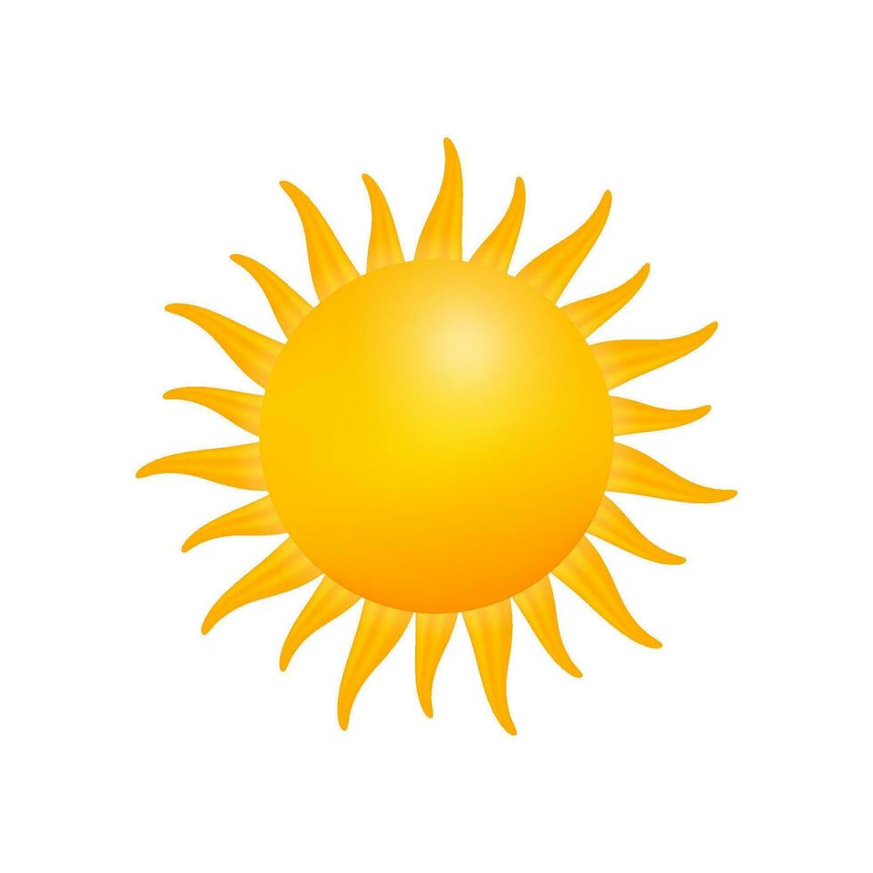 Realistic sun icon for weather design on white background. Vector illustration.