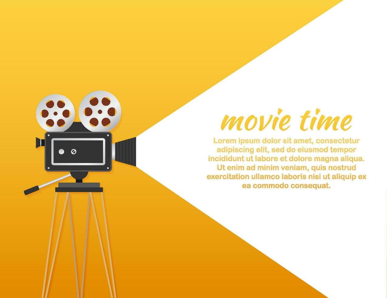 Lovely movie time concept layout with film projector and text area with sample title in retro western font. Vector stock illustration.