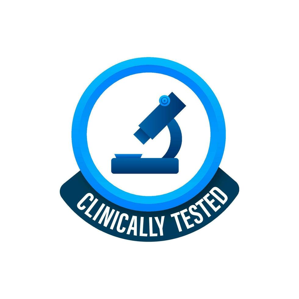 Clinically tested sign. Lab tested sign. Check mark and laboratory flask. Vector stock illustration