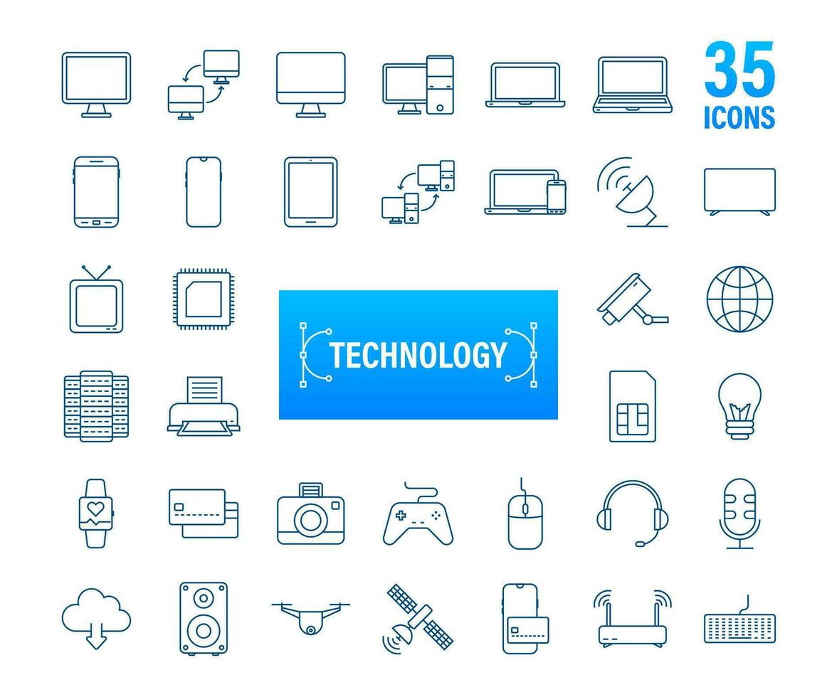 Technology icon on white background. Information technology. Digital communication. Device icon. Global network connection. Vector stock illustration