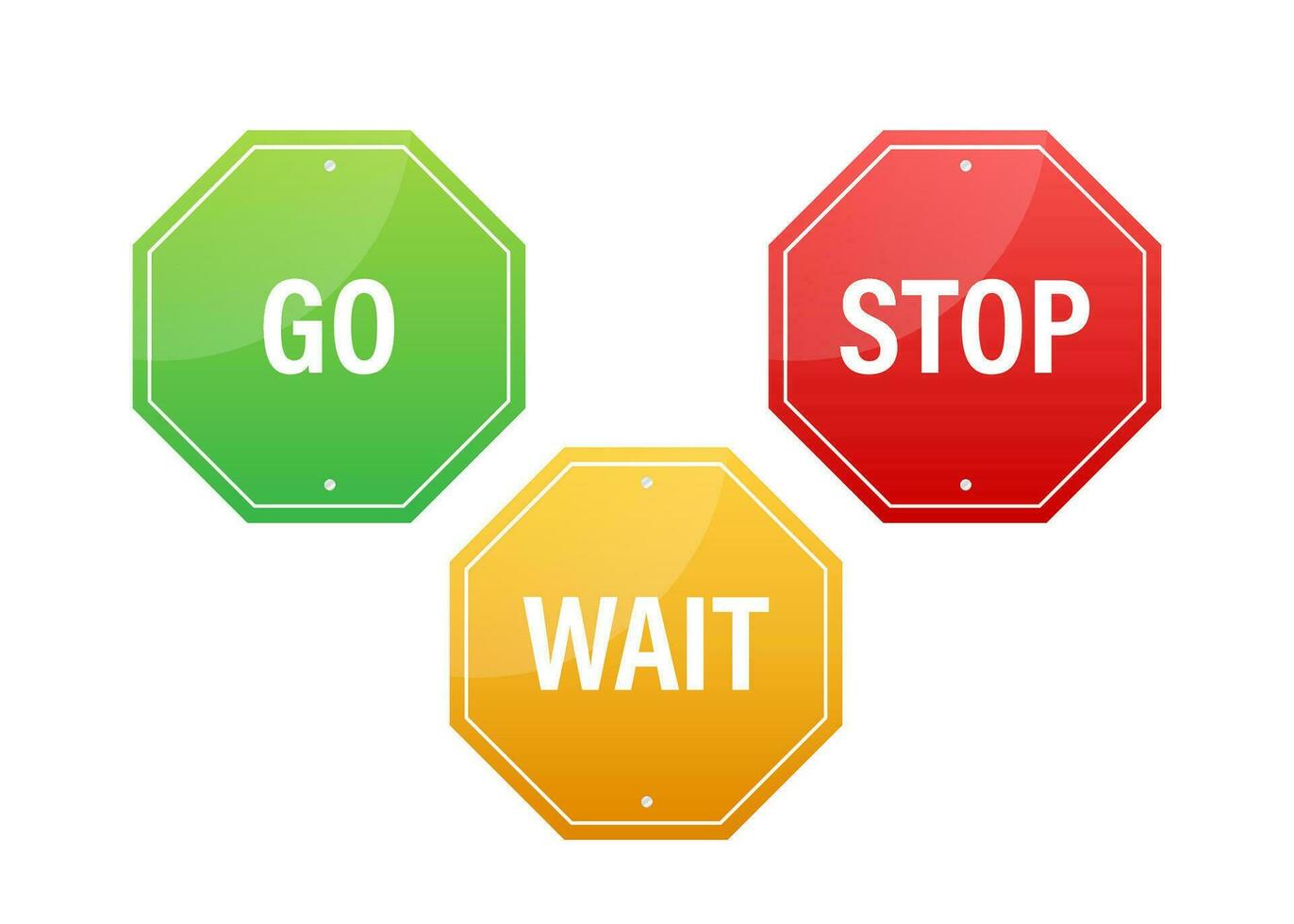 Go, wait, and stop traffic signs. Color set. Vector stock illustration