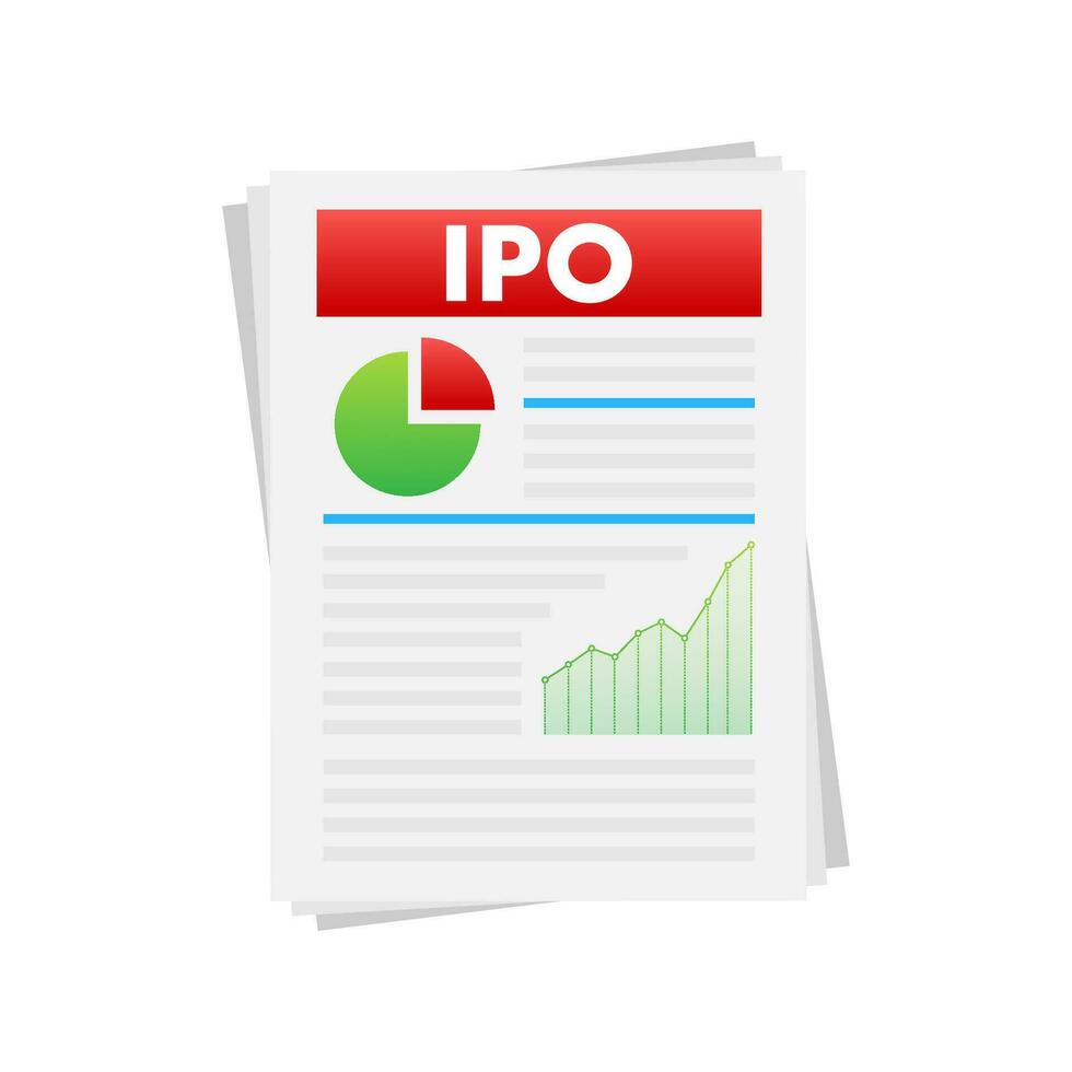 IPO initial public offering concept in flat style   investment and strategy icons. Vector illustration.