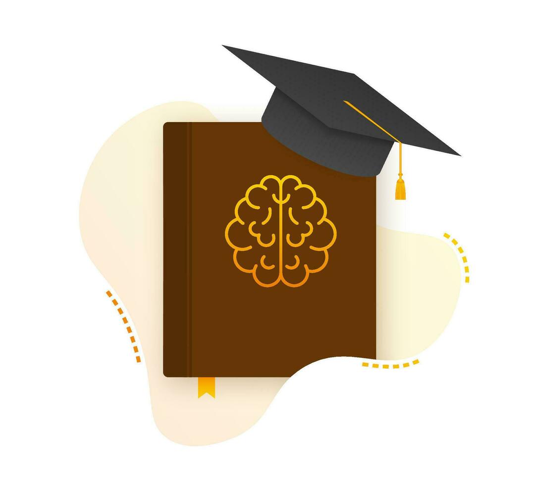 Brain reading a book. Reading for exam, knowledge, studying. Vector stock illustration