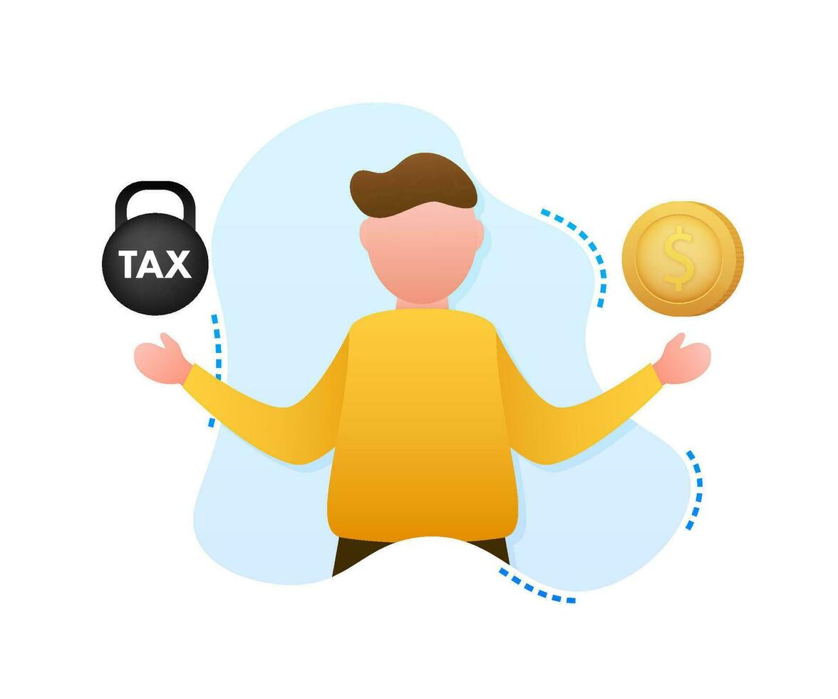 Man choosing between two options Tax and money. Vector stock illustration