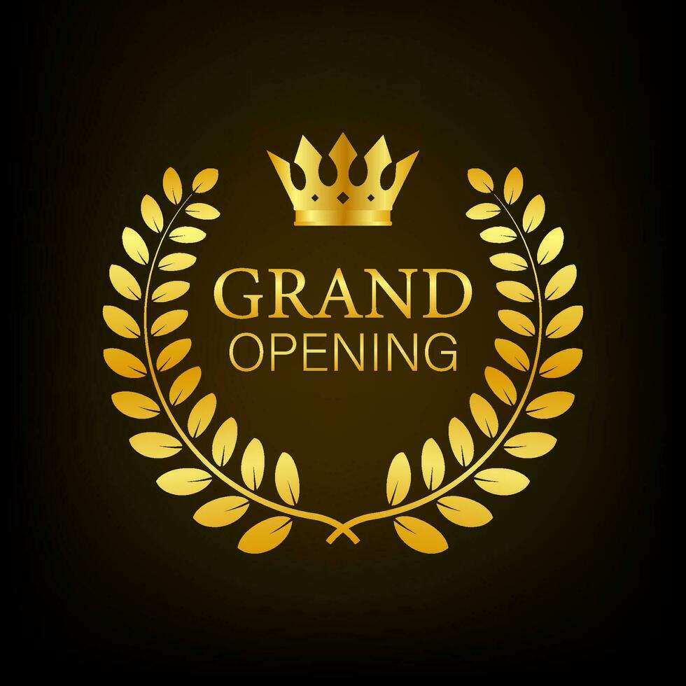 Grand opening Gold sign with laurel. Vector stock illustration.