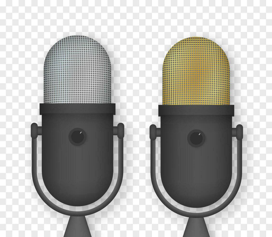 Podcast. Microphone with speech bubble icons. Vector illustration