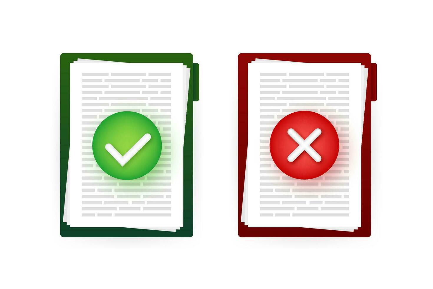 Yes No check mark sign on clipboard Lined paper notebook. Document icon. Vector stock illustration