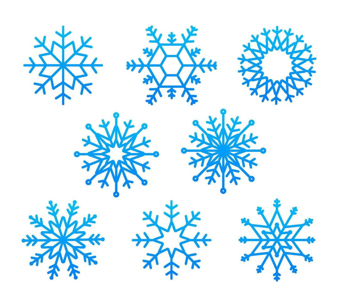 Snowflake vector icon background set white color. Winter blue christmas snow flake crystal element. Vector stock illustration