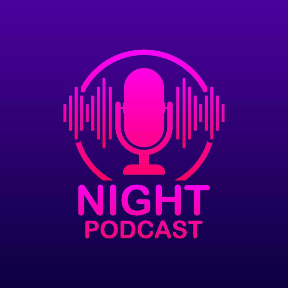 Night Podcast icon, vector symbol in flat isometric style isolated on color background. Vector stock illustration
