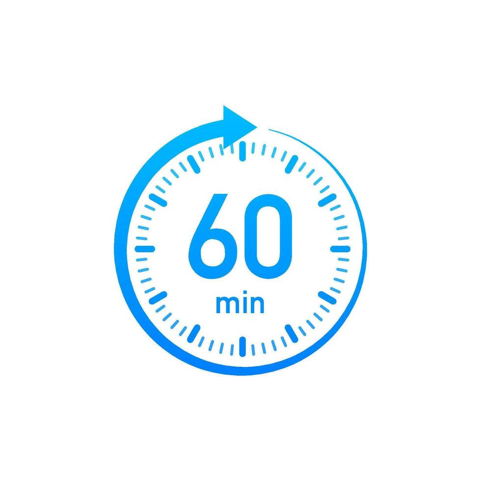 The 60 minutes, stopwatch vector icon. Stopwatch icon in flat style, timer on on color background. Vector illustration