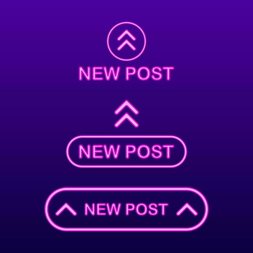 New post neon text. Social media buttons. Vector stock illustration.