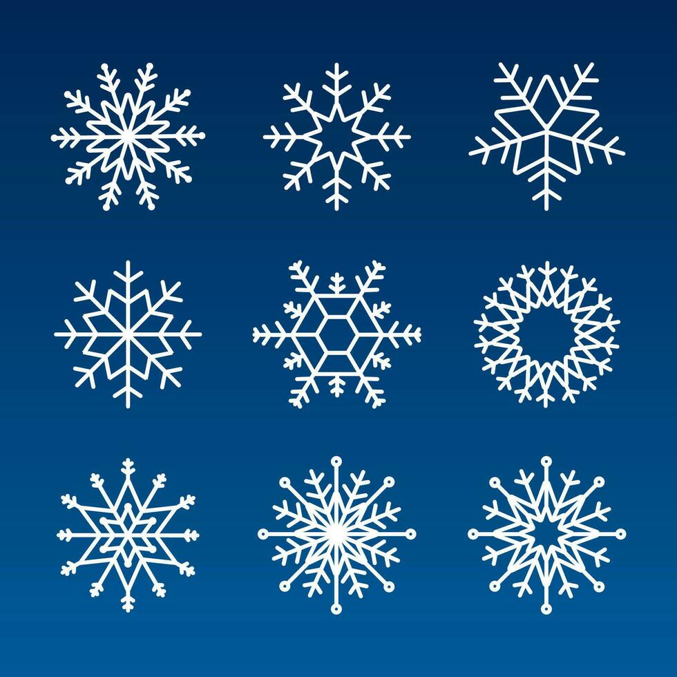 Snowflake vector icon background set white color. Winter blue christmas snow flake crystal element. Vector stock illustration