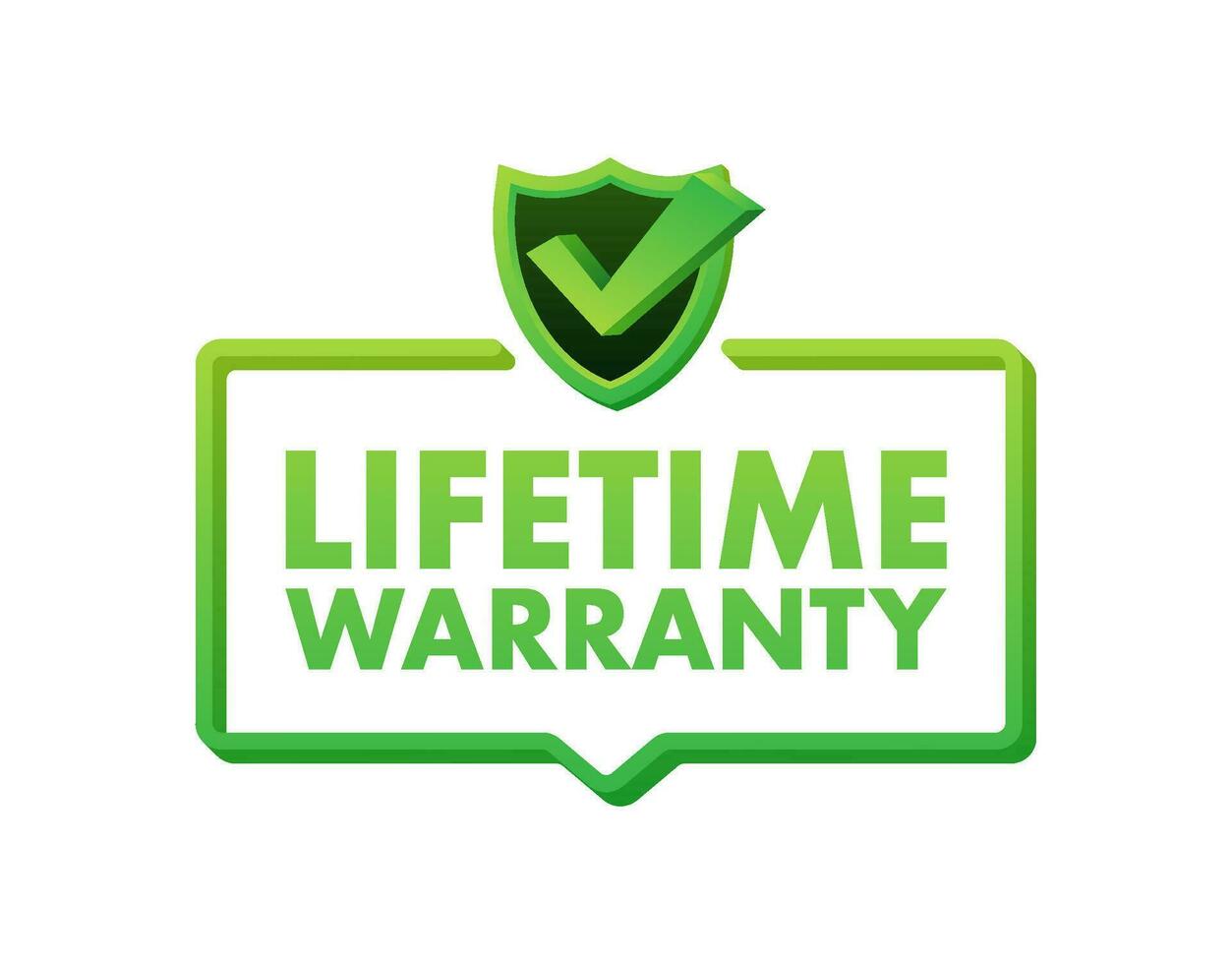Flat banner with red lifetime warranty. Flat vector illustration character.