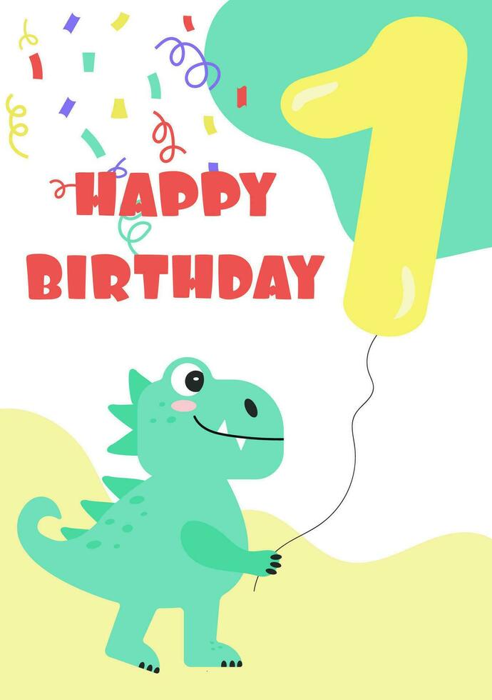 cumpleaños tarjeta con número 1 en dibujos animados estilo vector