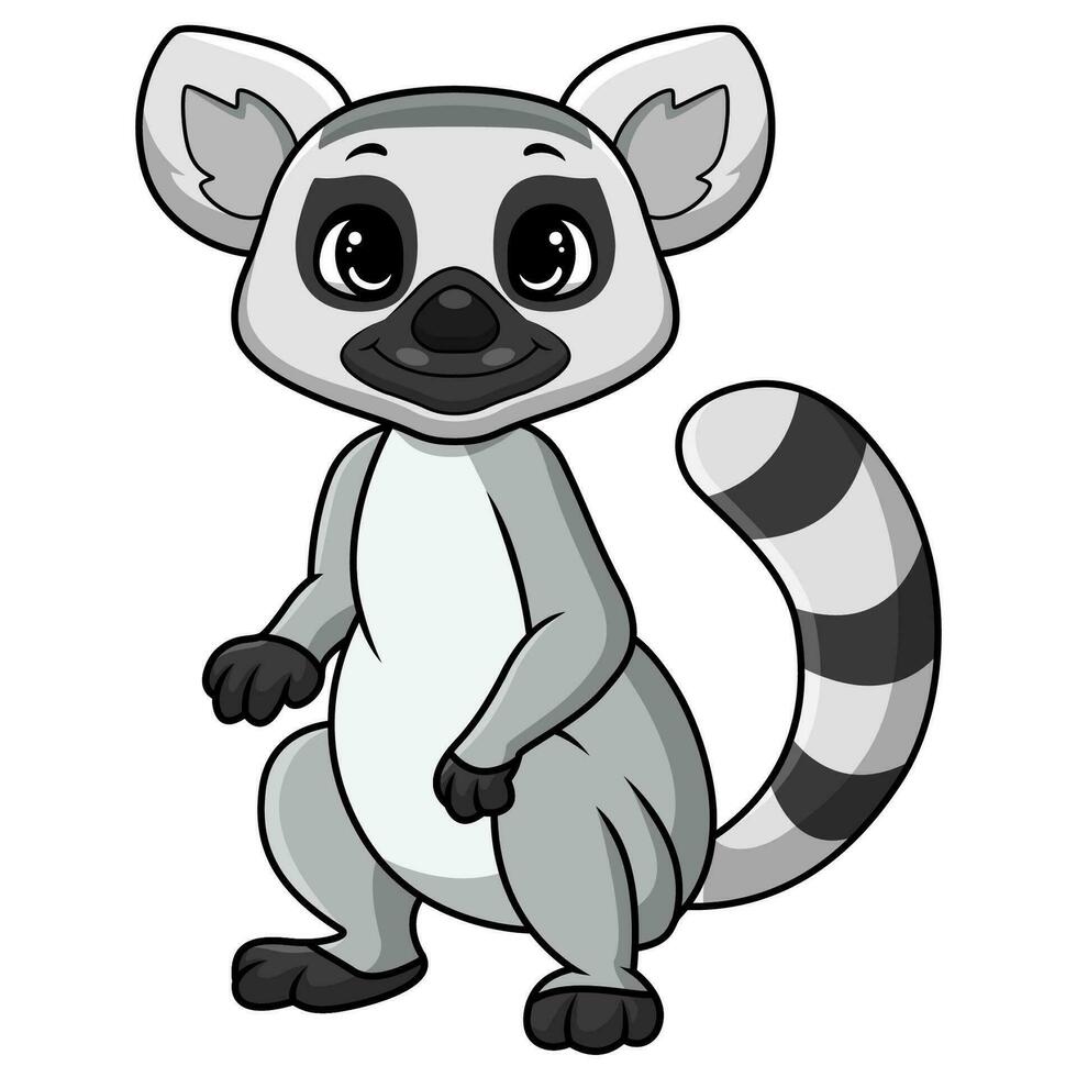 lindo, lemur, caricatura, blanco, plano de fondo vector