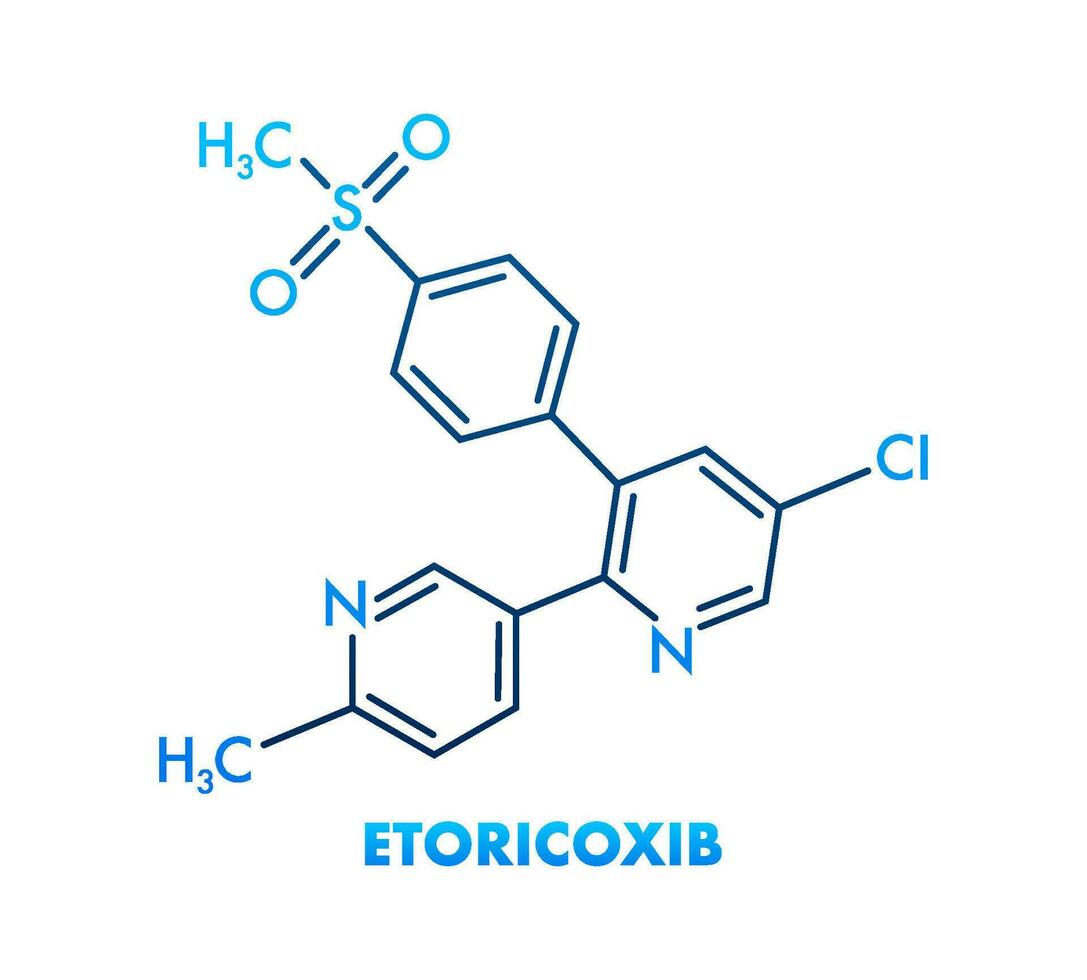 Etoricoxib drug molecule. Skeletal formula. vector