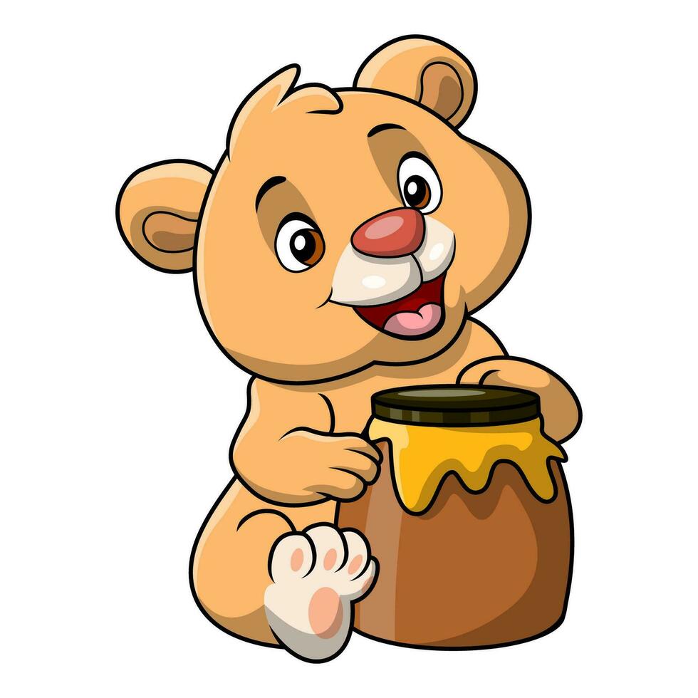 Cute baby bear cartoon with honey vector