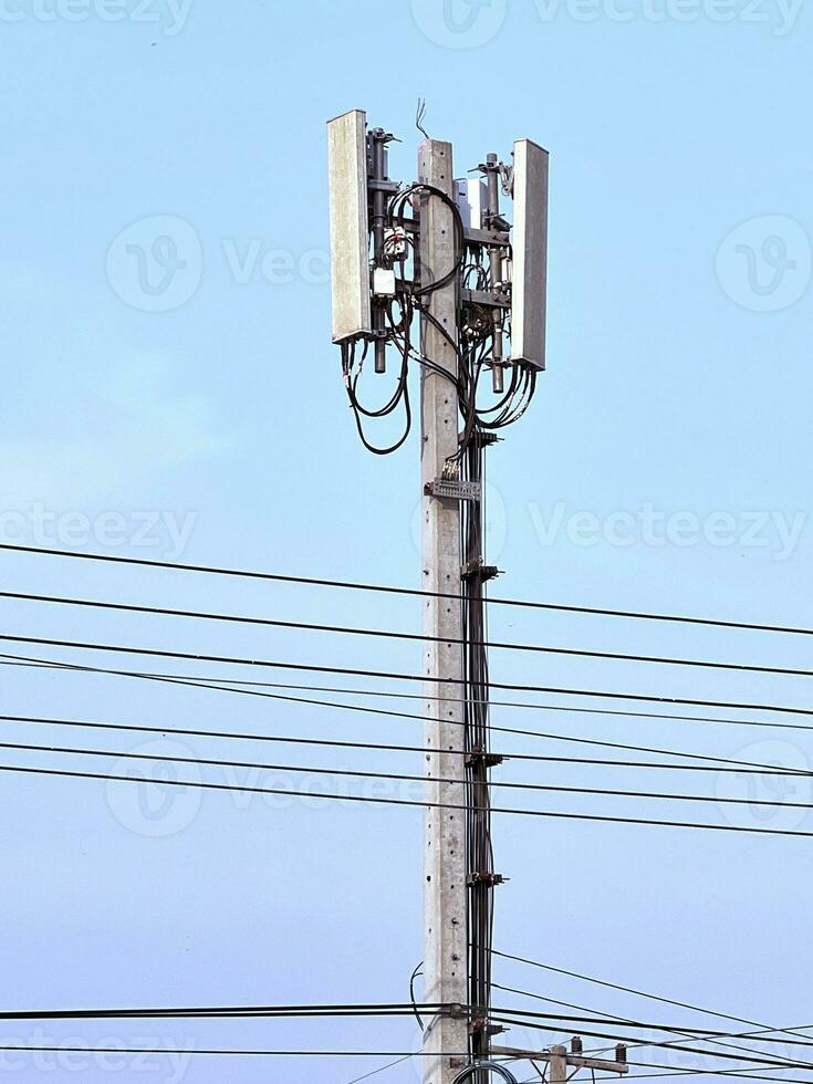 the high voltage pole with the blue sky background photo