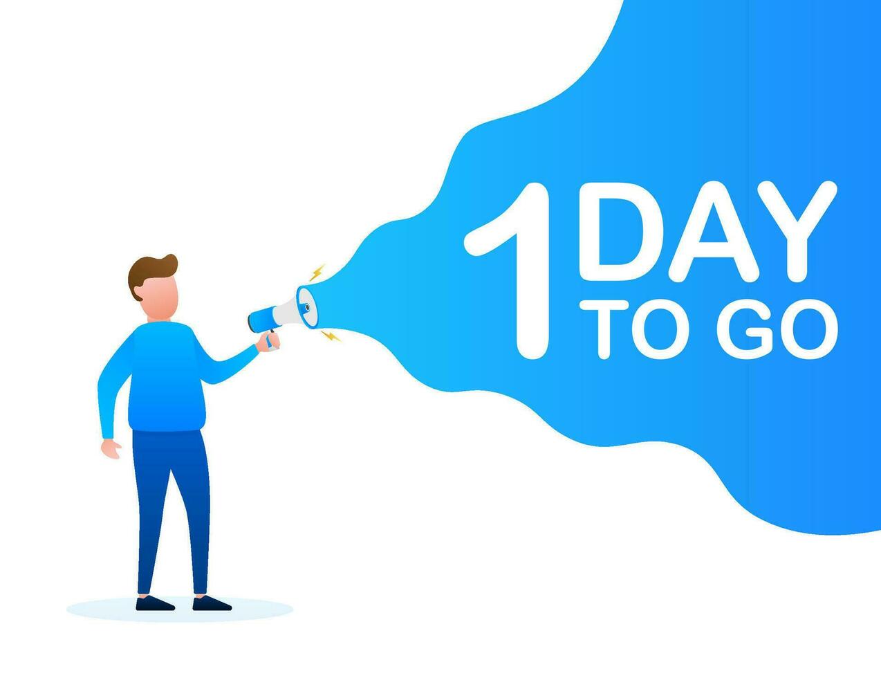 Male hand holding megaphone with 1 day to go speech bubble. Loudspeaker. Banner for business, marketing and advertising. Vector stock illustration