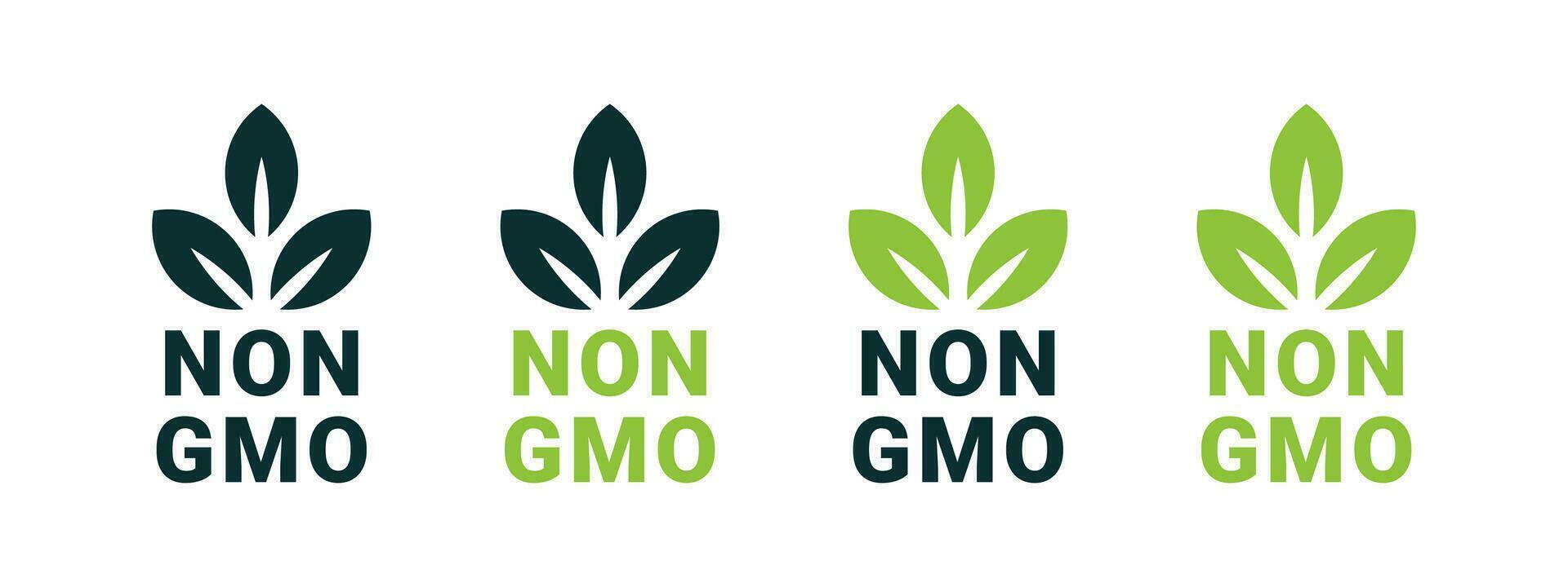 Non GMO logos. Gmo free product emblems. Natural and organic products. Vector scalable graphics