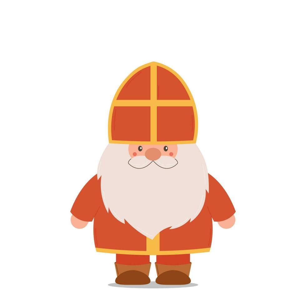 Saint Nicholas Day. Sinterklaas Eve. Cute character gnome on white background. Winter holiday day. Vector flat illustration.