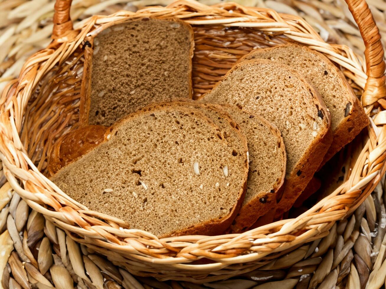 un pan en cesta en el mesa foto