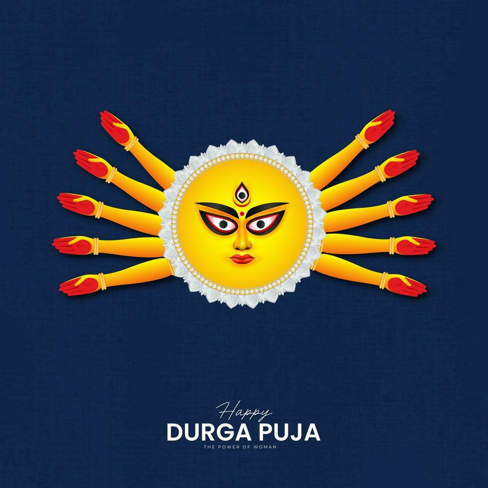 Goddess Durga ten hands in Happy Durga Puja Subh Navratri banner background vector