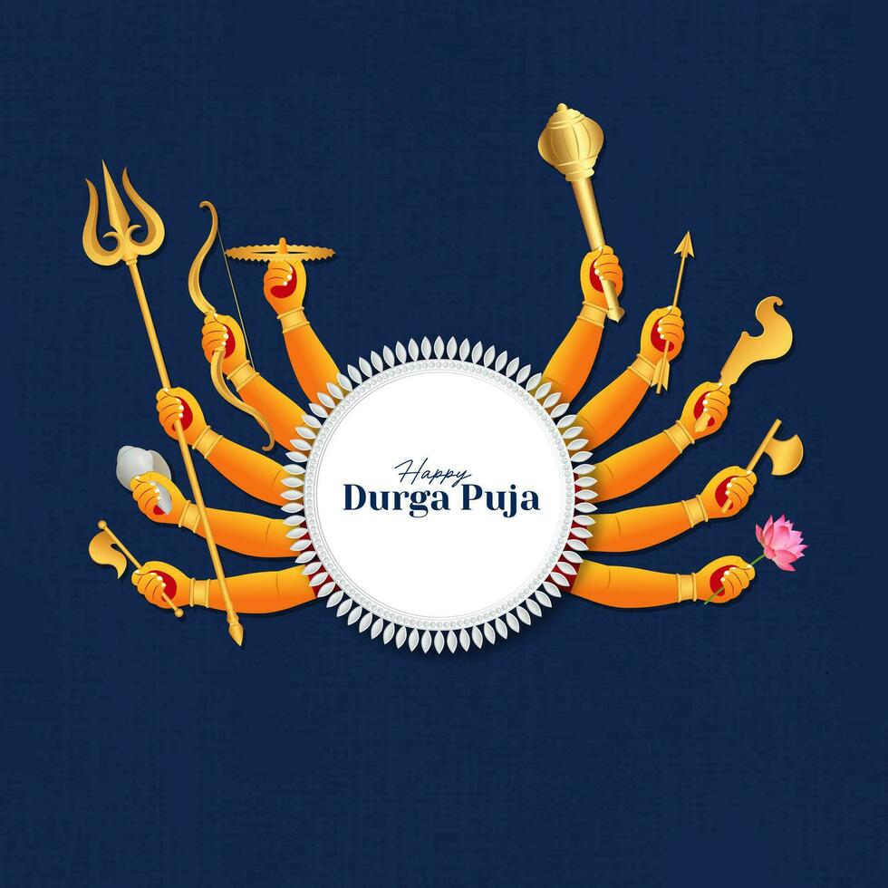 Goddess Durga ten hands in Happy Durga Puja Subh Navratri banner background vector